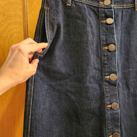Maje Button-Front Denim Mini Skirt, French Girl Style, Dark Wash, Sz FR 38/US 6 - Picture 5 of 13
